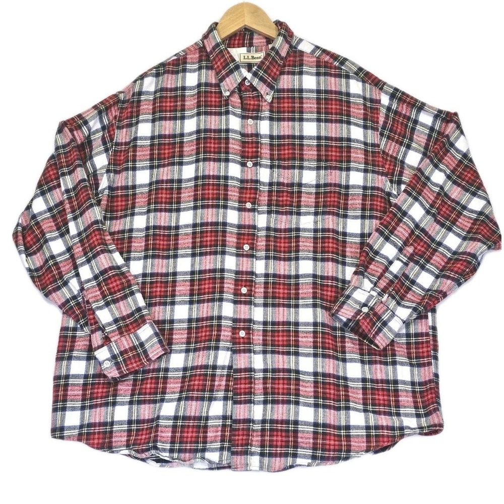 LL Bean Shirt Mens 2XL Red White Plaid Flannel Warm Comfortable Fun Outdoor Gift